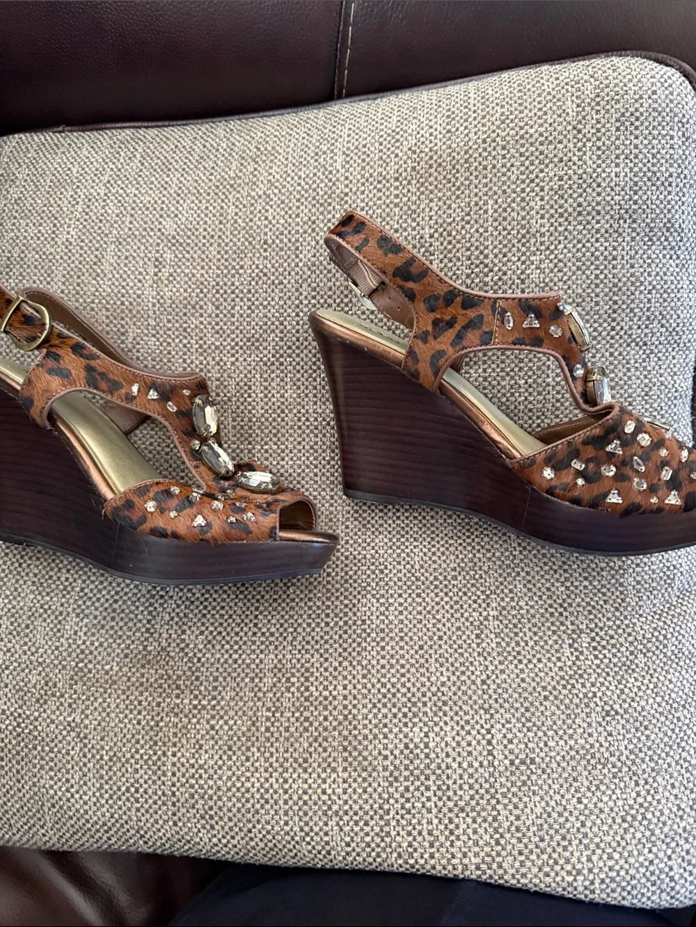 Reba Brown Leopard Jeweled Slingback Heels